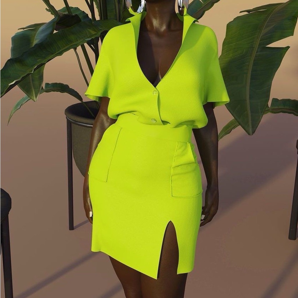 Hanifa Vibrant Green Knitwear Skirt Set - Picture 4 of 6